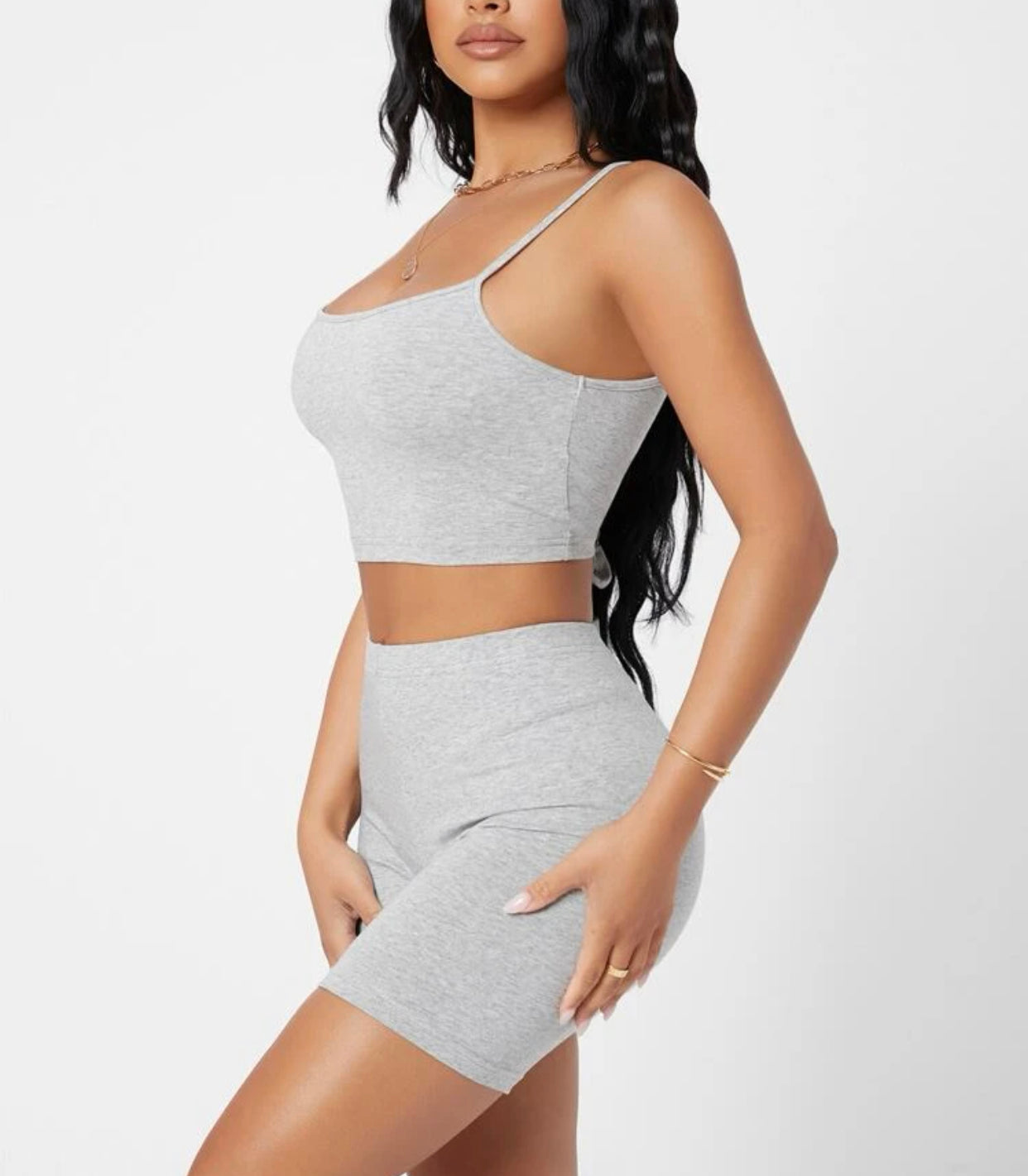 Petite knit cami top and biker shorts set