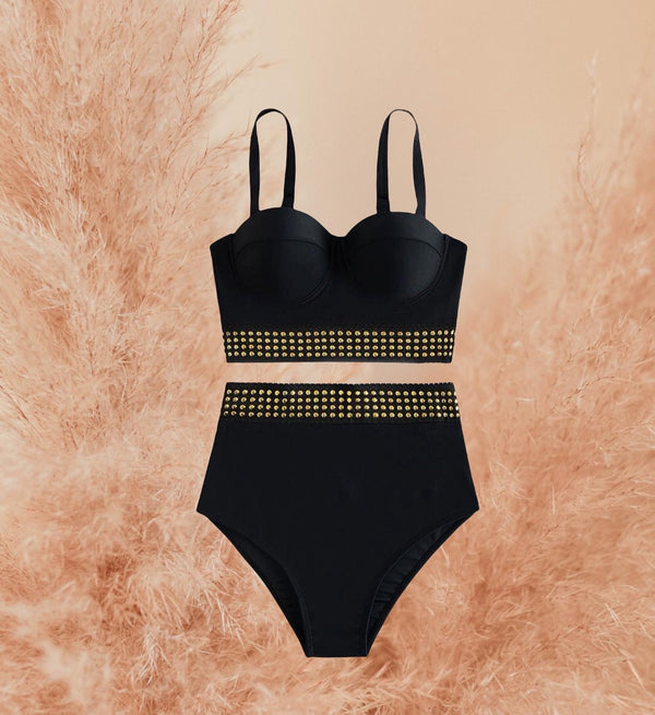 Rivet studded underwire bikini swimsuit