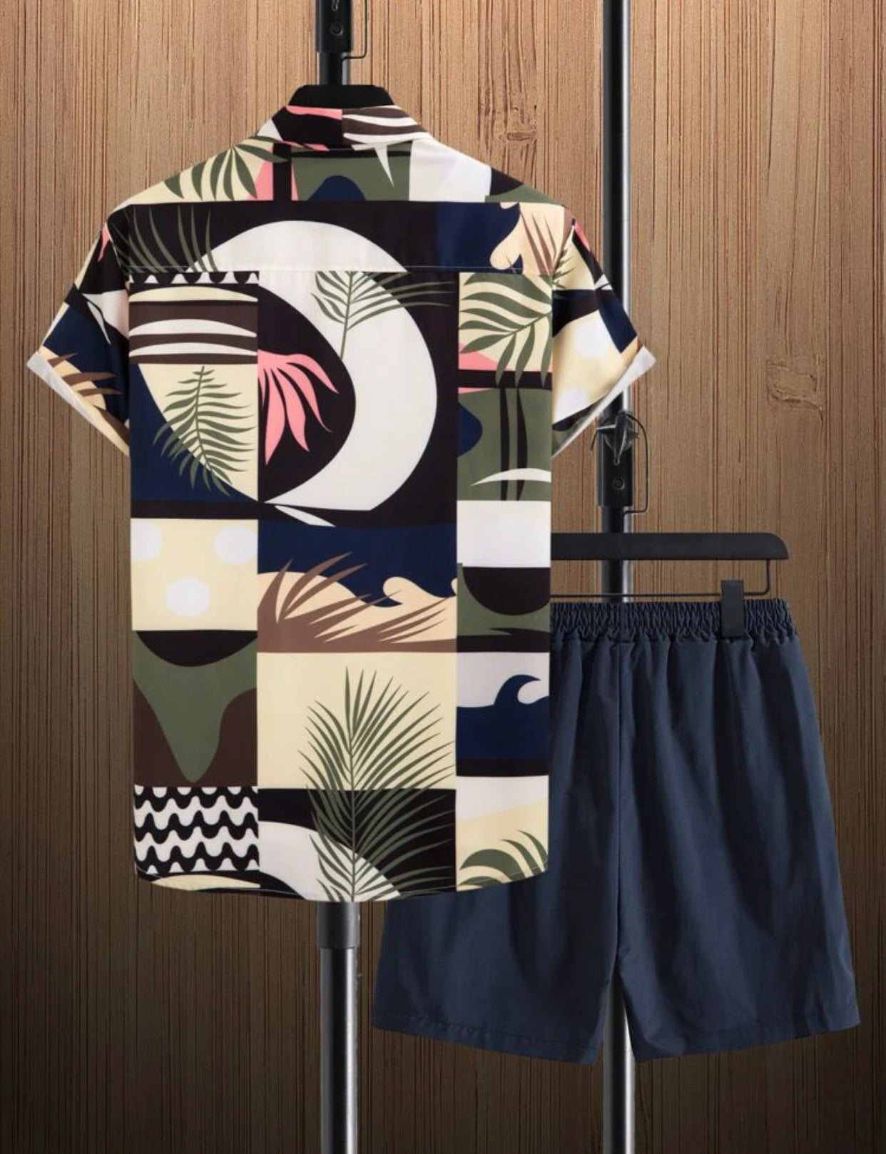 Men’s plant print shirt & drawstring waist shorts without tee