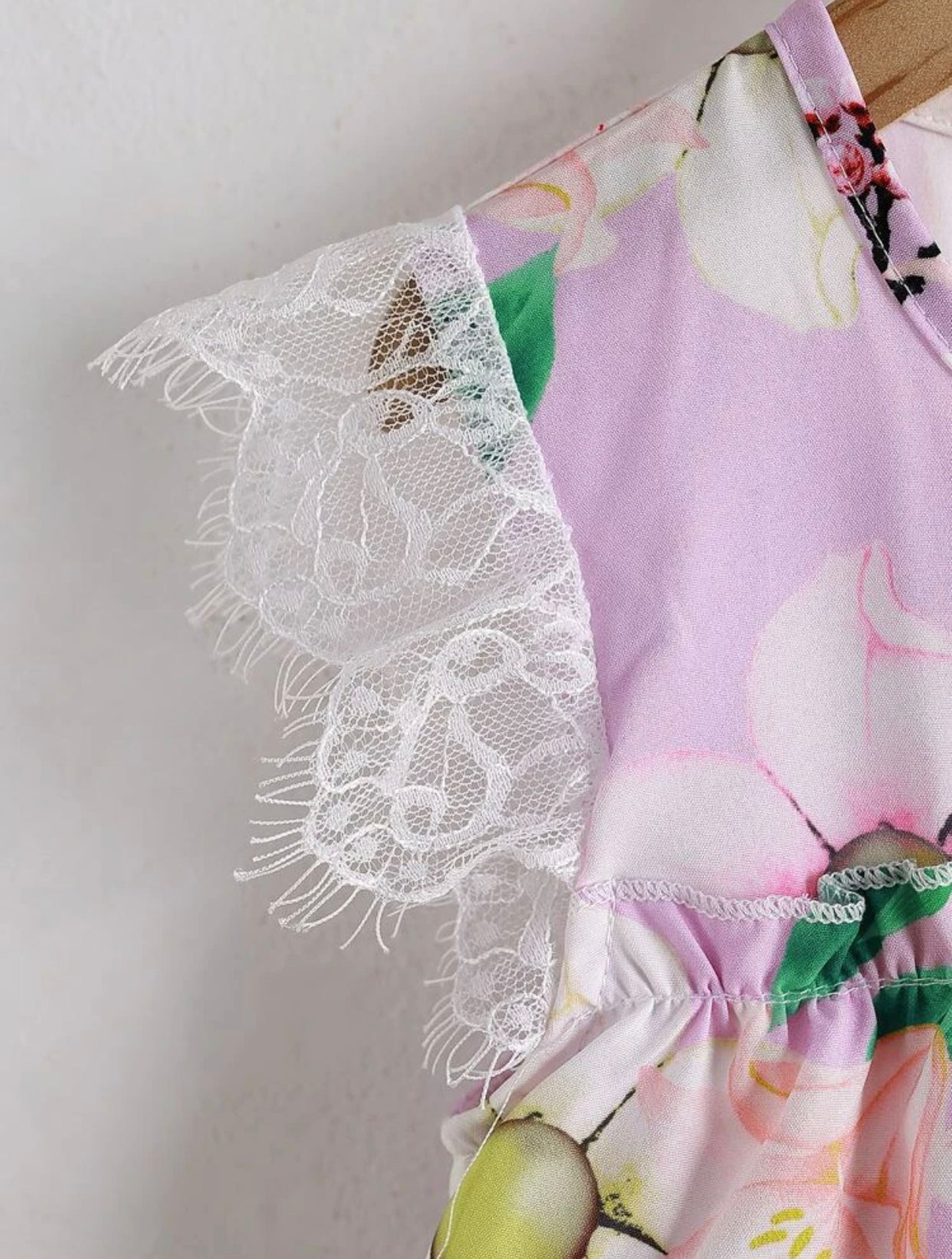 Toddler girls floral print lace panel layered hem dress