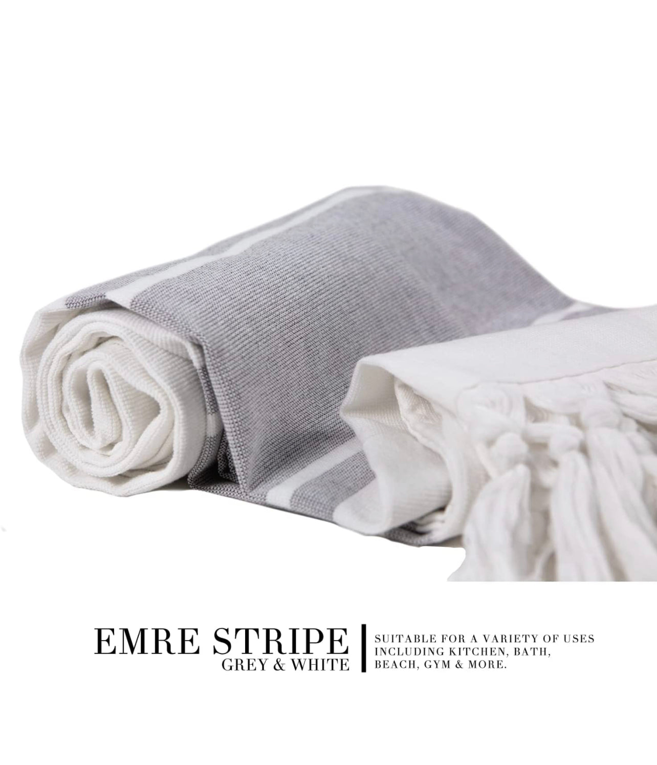 Towel Sheet in White with Grey Stripes