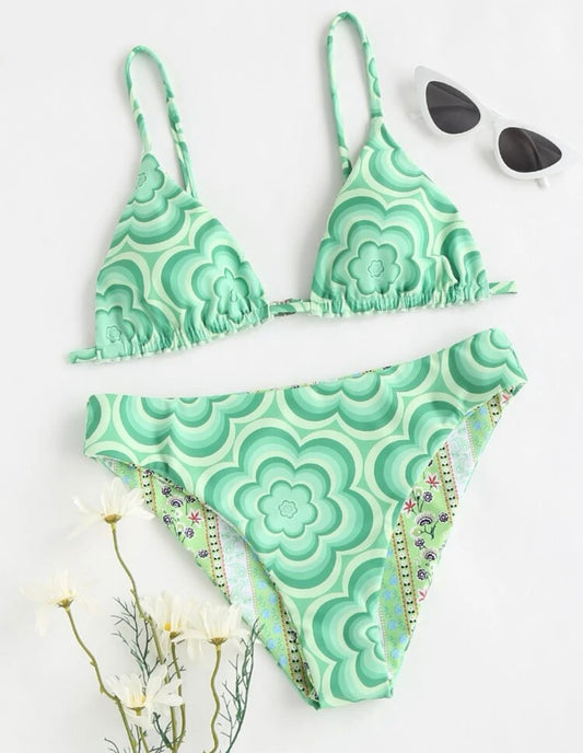 Teen Girls Floral Print Reversible Bikini Swimsuit