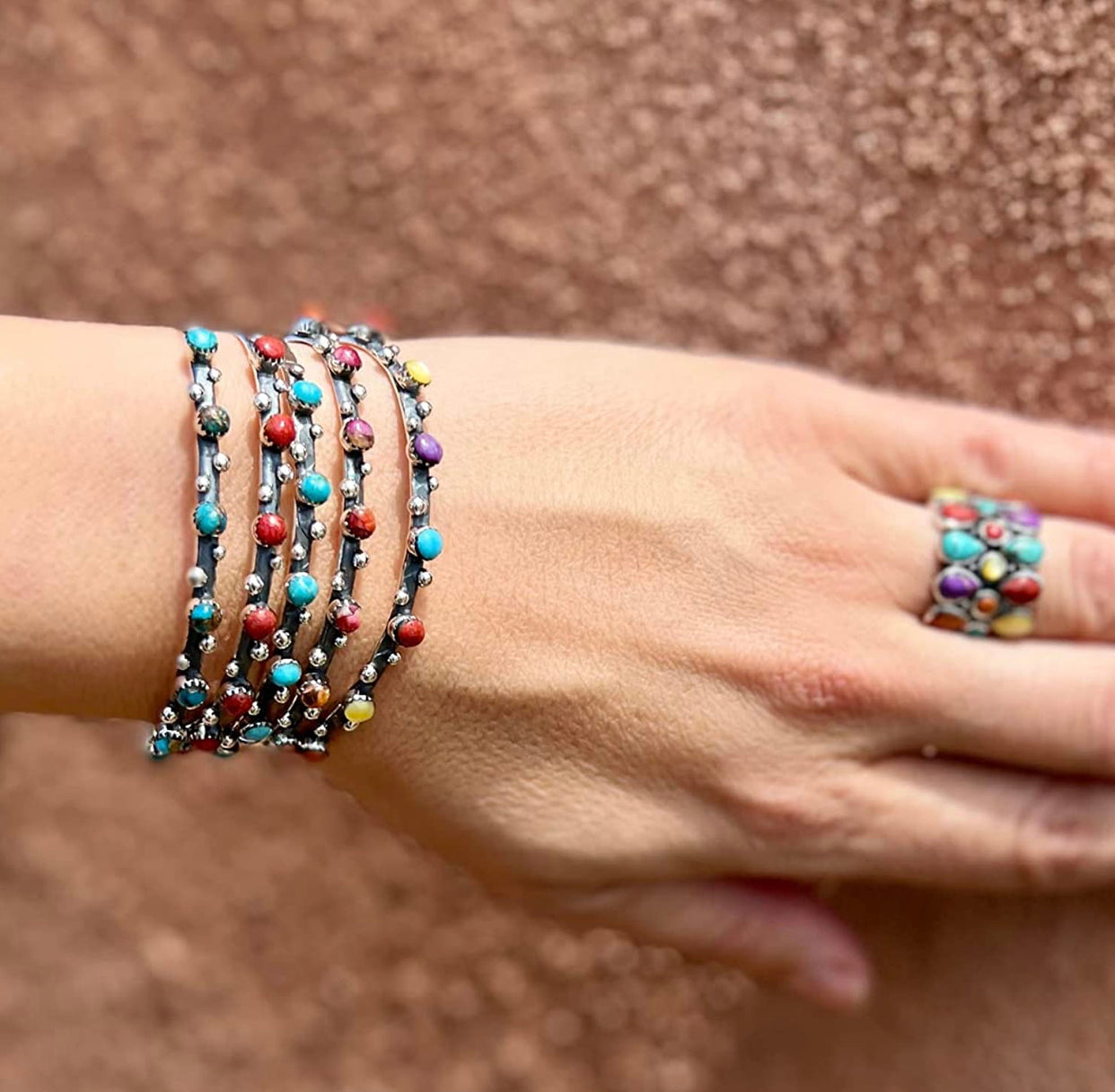 Plum Spiny Bracelet Sterling Silver 925 Genuine Turquoise Stackable Bracelet