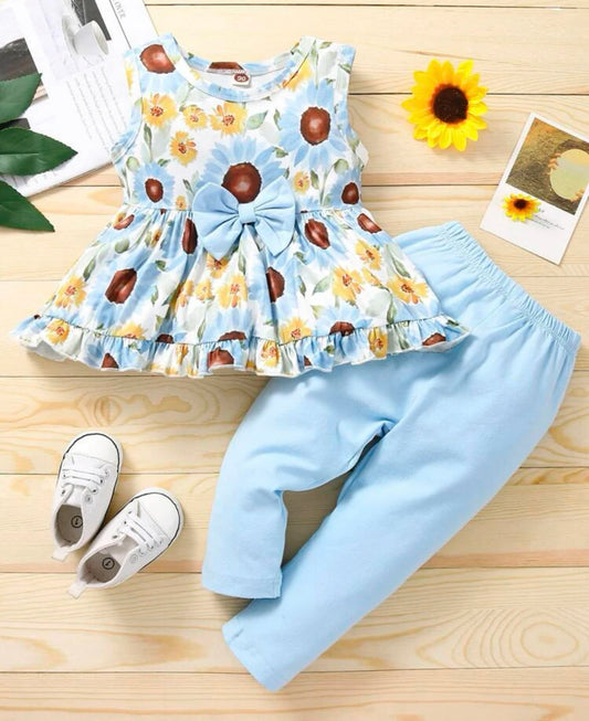 Toddler Girls Floral Bow Front Peplum Tank Top With Pants