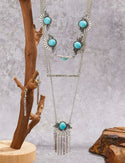 Turquoise decor geometric charm layered necklace & drop earrings