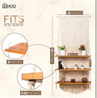 Macrame Wall Hanging Shelf with Enhanced Solid Wood Shelves - Christina’s unique boutique LLC