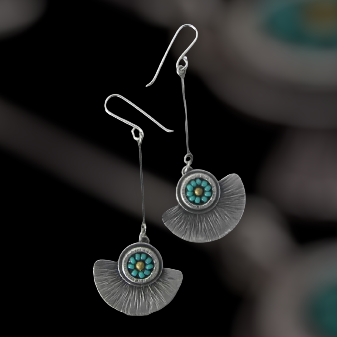 Boho Ethnic Semicircle Fan Shaped Earrings Tribal Jewelry
