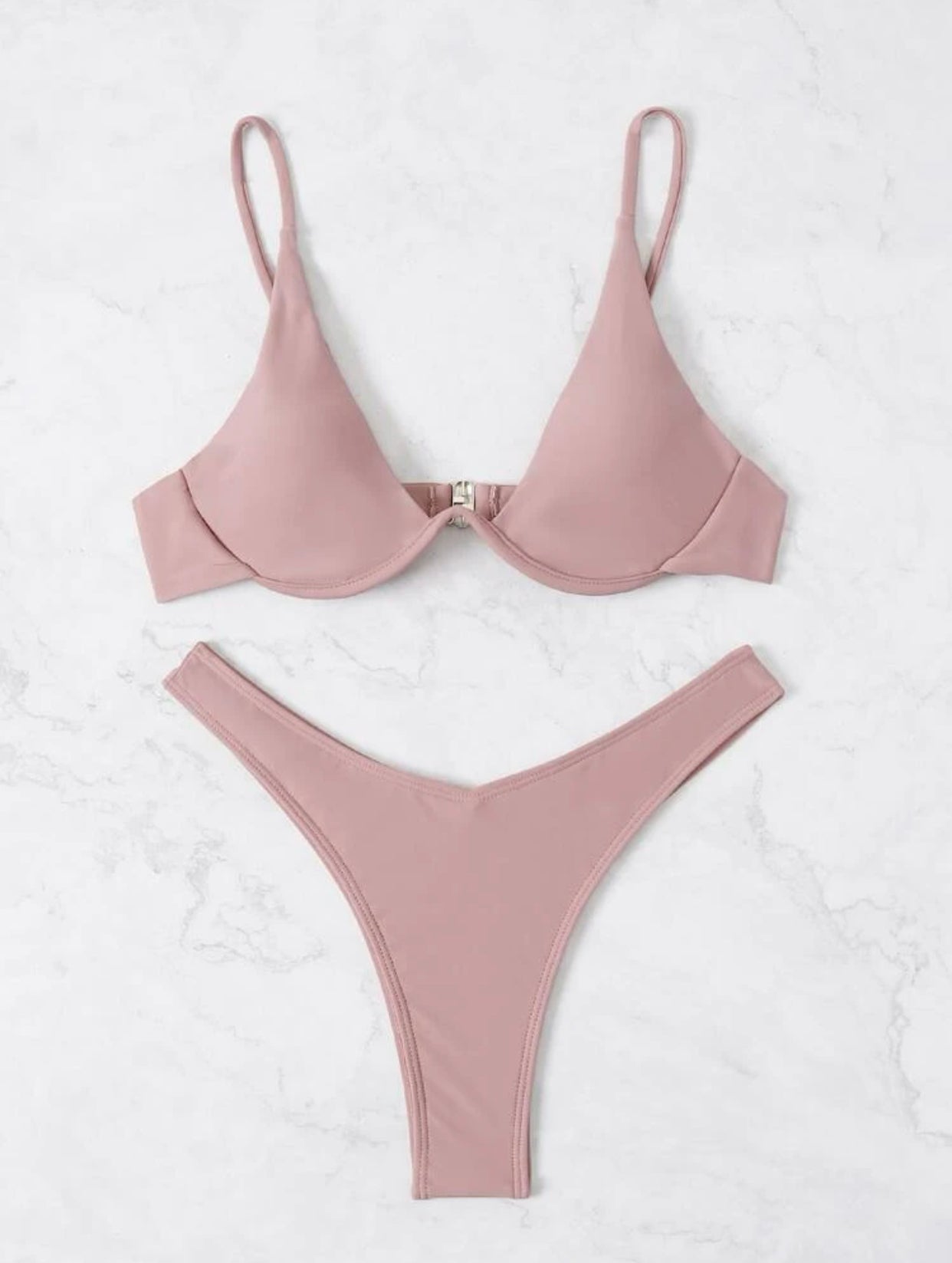 Dusty pink solid underwire high cut bikini swimsuit