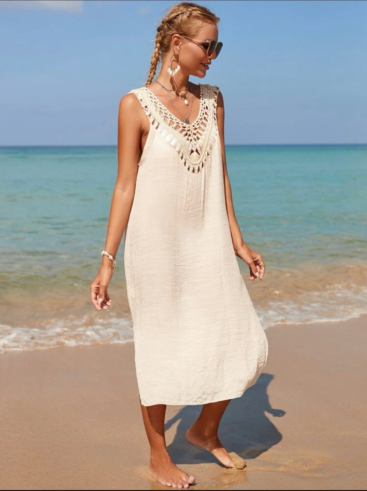 Slit thigh crochet cover up