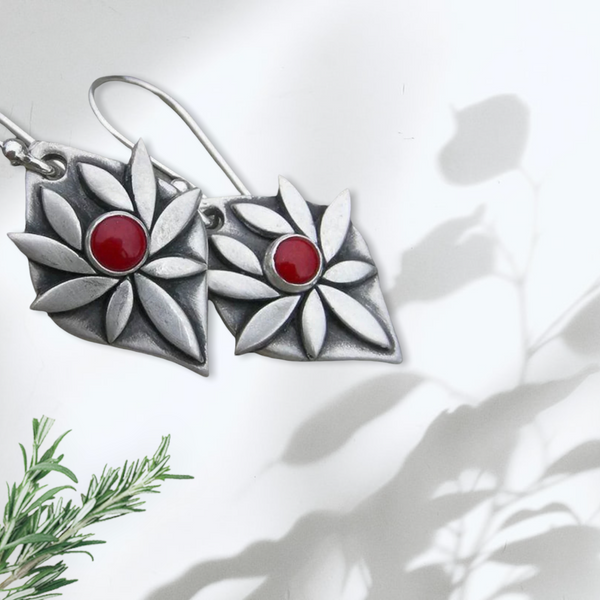 Ethnic Water Drop Flower Metal Earrings Vintage Jewelry Silver Color Engraved Hook Earrings
