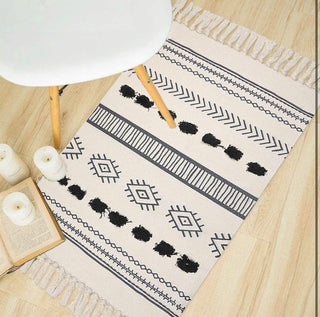 Tufted Cotton Area Rug 2x3 with Tassels, Black and Cream Bohemia Rug Kitchen Rug Woven Throw Rug Small Rug Washable - Christina’s unique boutique LLC