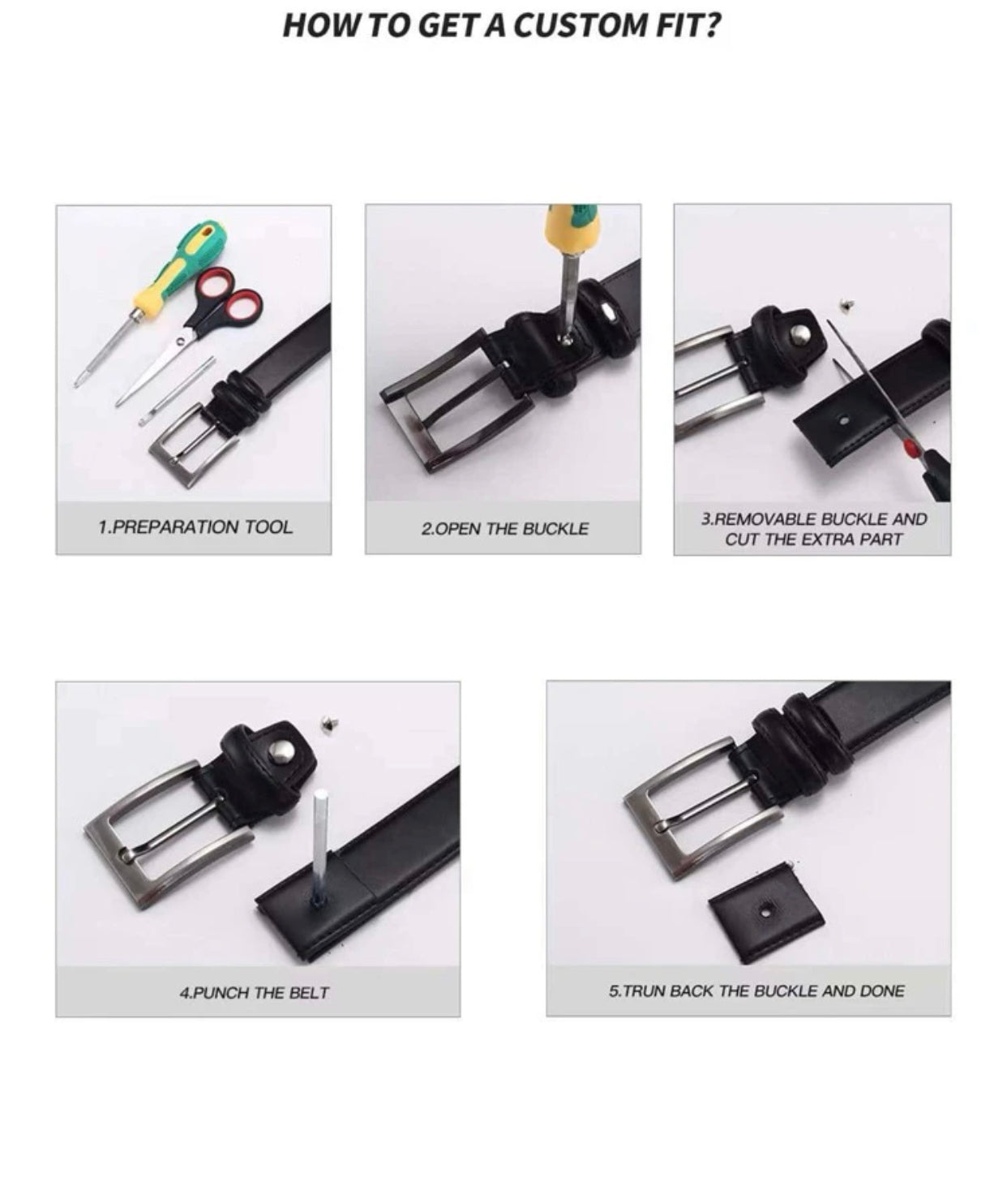 Men’s square buckle belt with punch tool