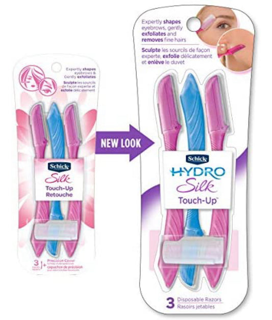 Touch-Up Multipurpose Exfoliating Dermaplaning Tool, Eyebrow Razor, and Facial Razor with Precision Cover, 3 Count