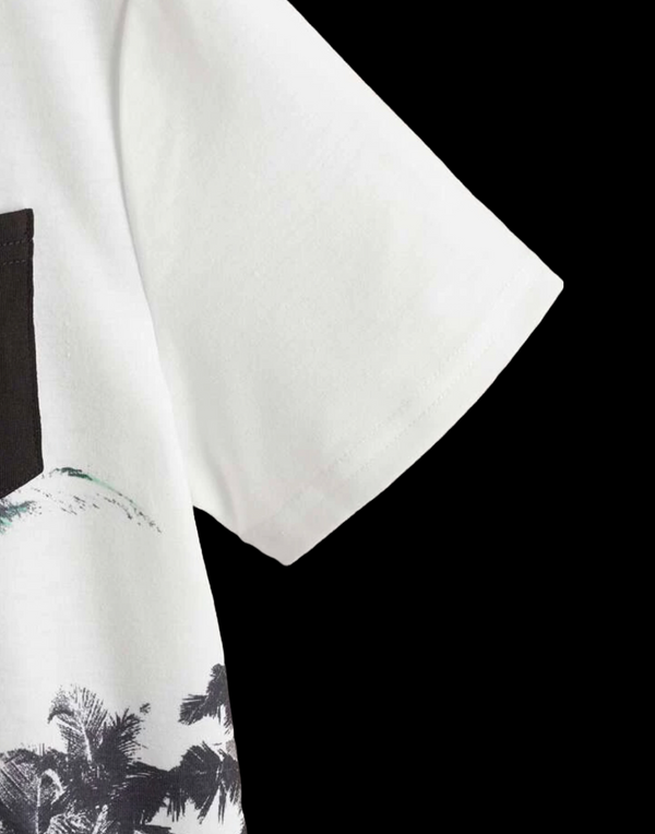 Boys figure & tropical print patched pocket tee