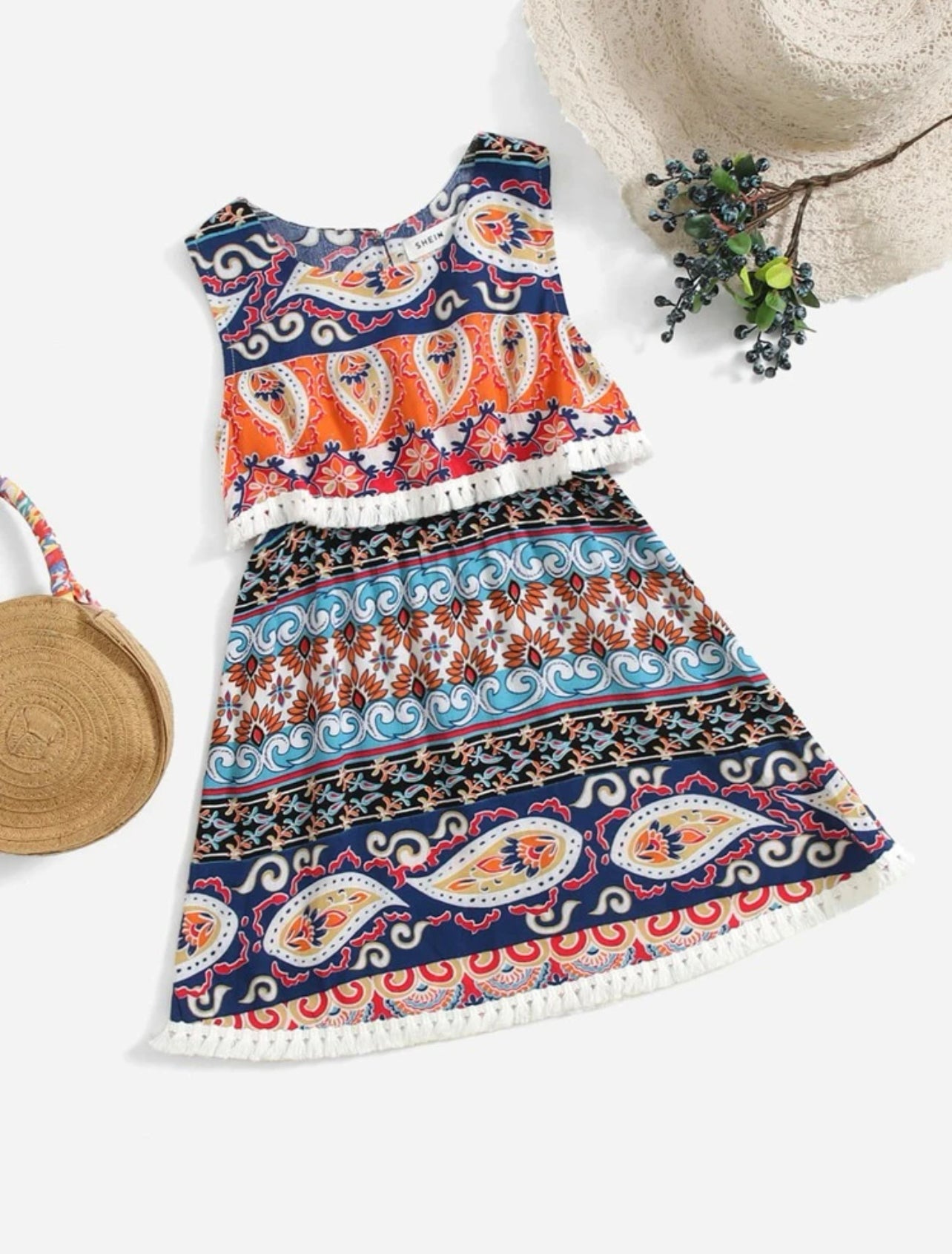 Toddler Girls Paisley Print Fringe Detail Cami Dress