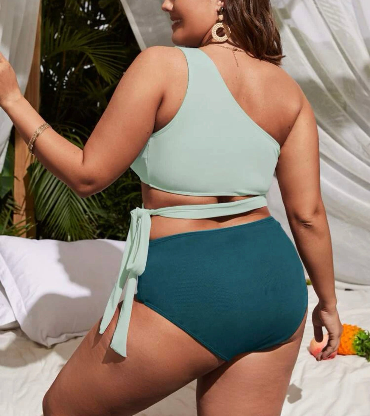 Curve & Plus cut-out one shoulder bikini swimsuit