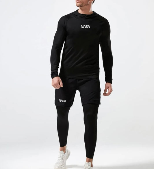 Men letter raglan sleeve hooded sports set