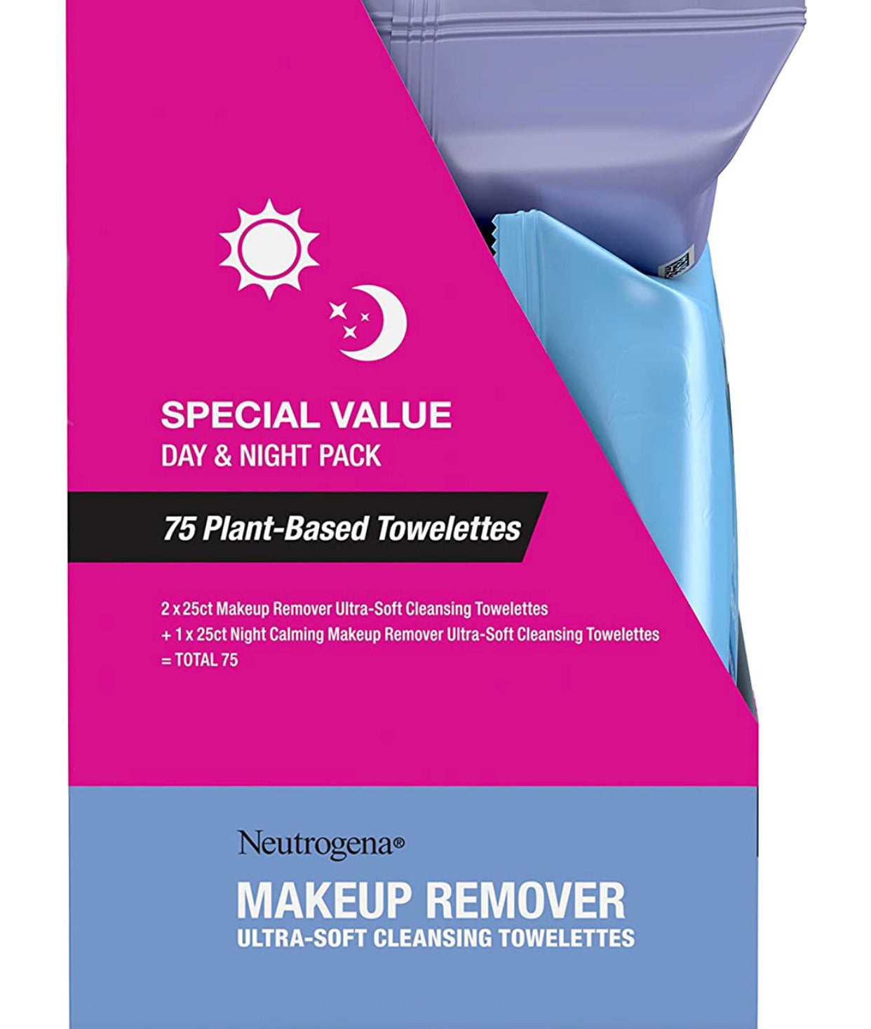 Neutrogena Day & Night Wipes with Makeup Remover Face Cleansing Towelettes & Night Calming Facial Cloths, Alcohol-Free Wipes