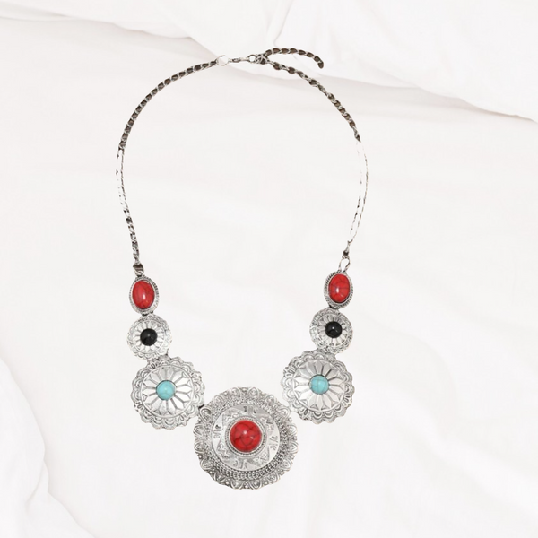 Vintage inspired turquoise and coral style statement necklace