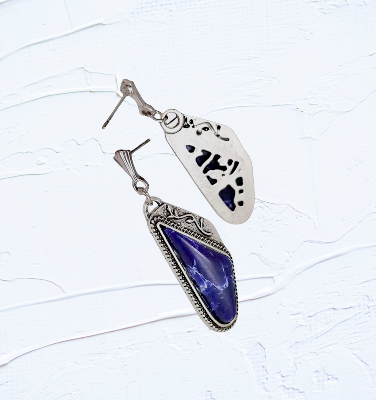 Vintage Triangle Navy Blue Natural Stone Earrings