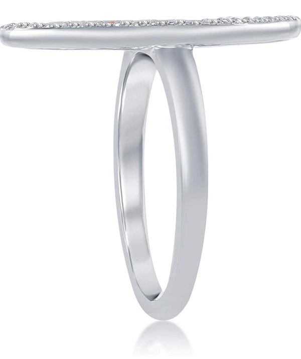 Sterling Silver Oval Created White Opal with CZ Border Ring