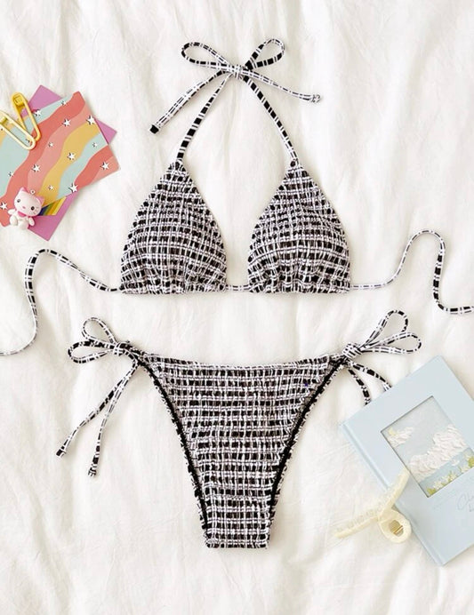 Smock halter triangle bikini swimsuit