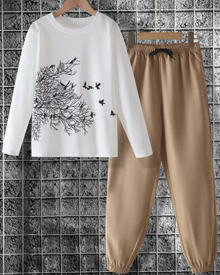 Boy’s tree and bird print tee & drawstring waist pants