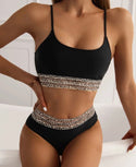 Leopard mesh trim two piece swimsuit - Christina’s unique boutique LLC