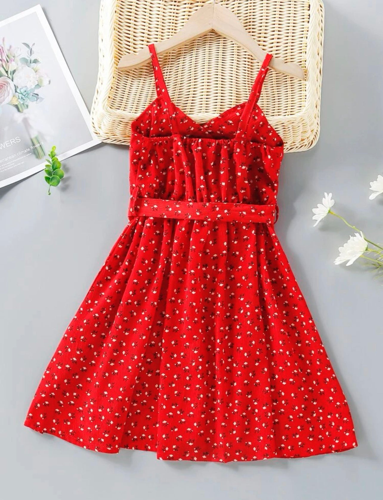 Girls Ditsy Floral Self Tie Cami Dress