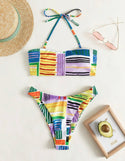 Striped halter bikini swimsuit