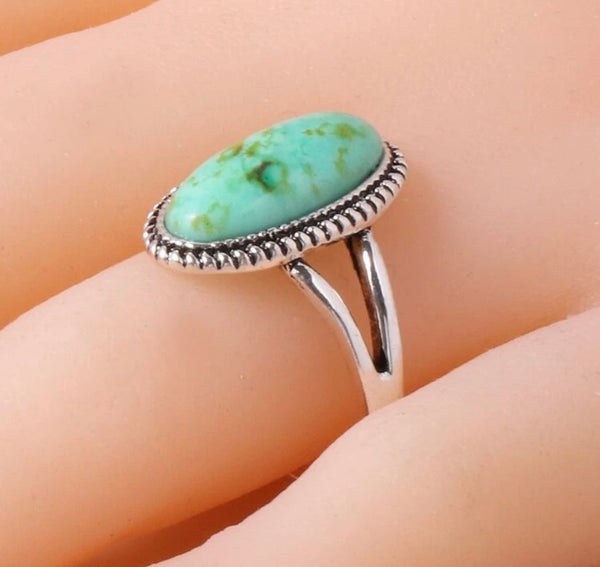 Green turquoise inspired oval detail ring. Size 8. - Christina’s unique boutique LLC
