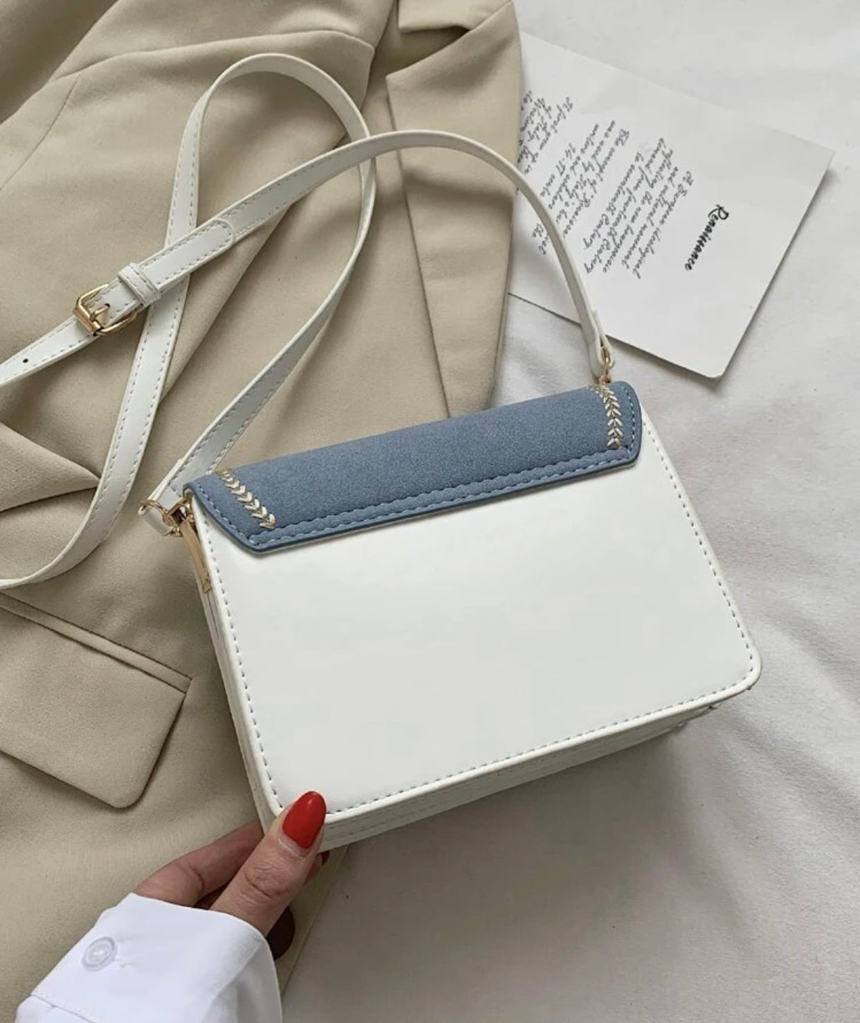 Mini color block stitch detail flap crossbody bag