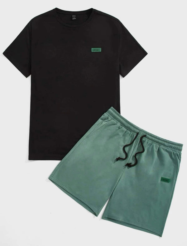 Men’s patch detail tee & shorts set