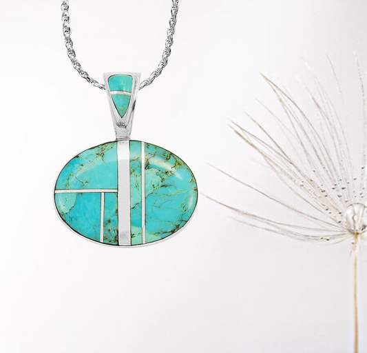 Turquoise Pendant Necklace 18" Sterling Silver 925 Genuine Gemstones
