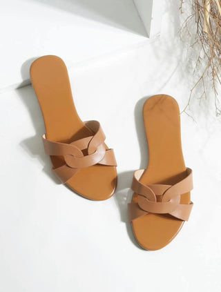 Buy brown Open Toe Cross Strap Slide Sandals