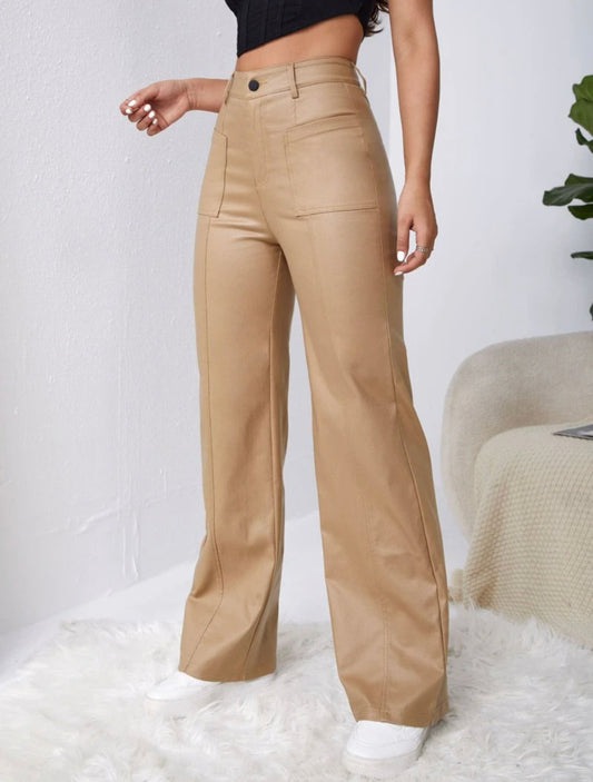 High-rise coated wide leg jeans