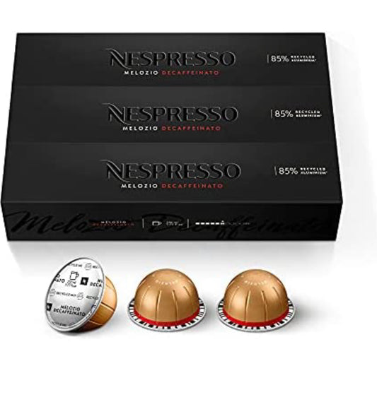 Nespresso Vertuo Melozio Decaffeinato, Medium Roast Espresso, 30 Count Coffee Capsules