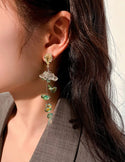 Crystal decor flower drop earrings