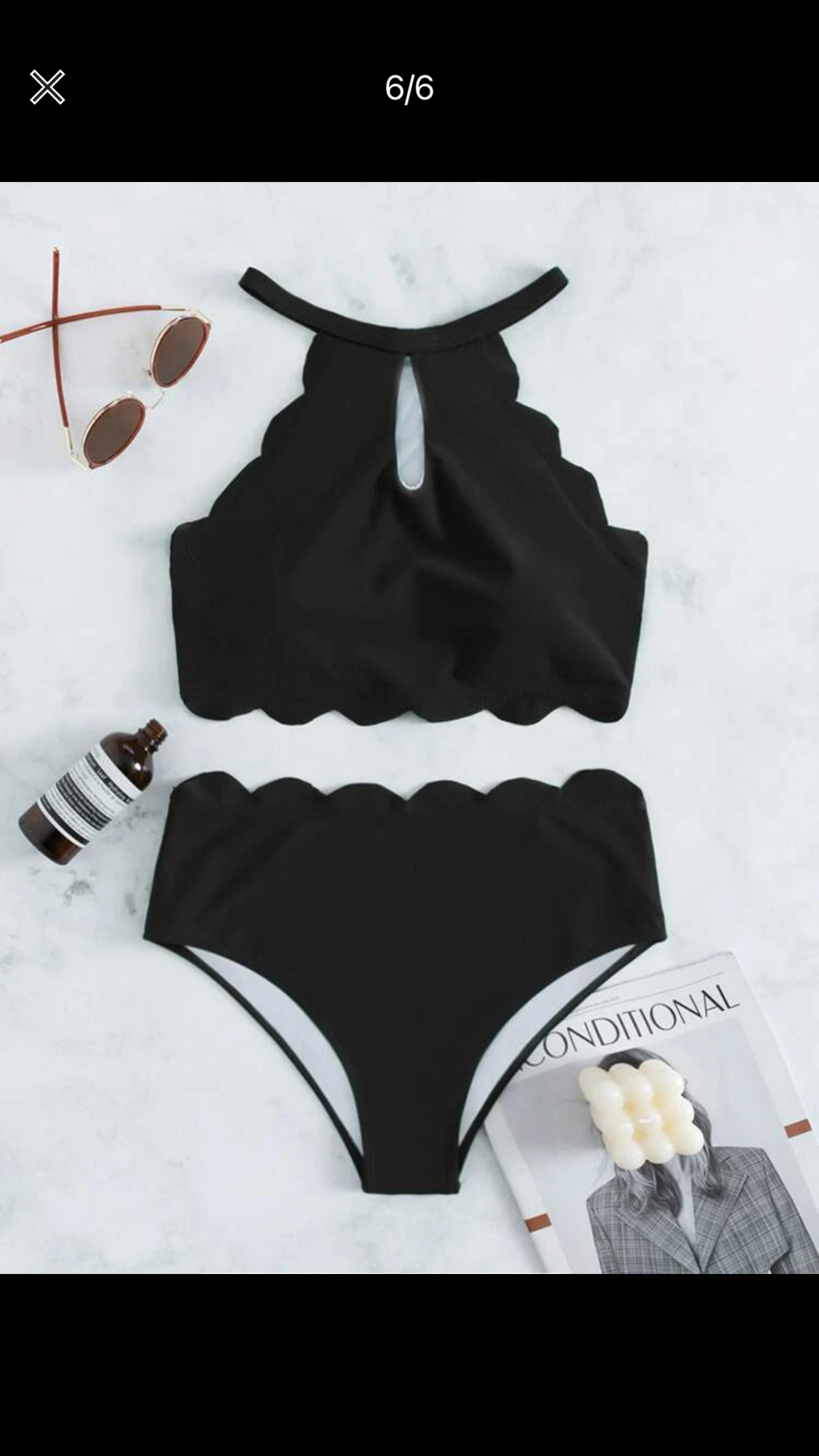 Scallop trim high waist bikini swimsuit