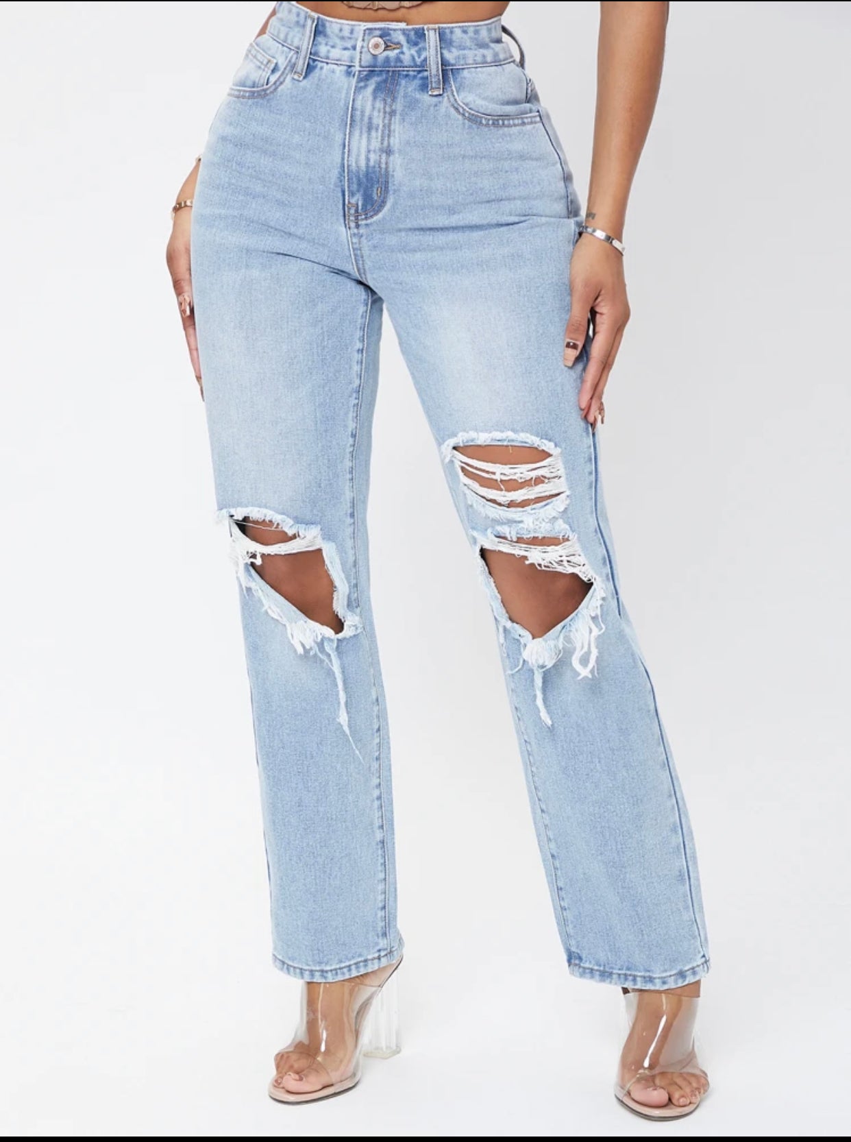 High waisted ripped jeans