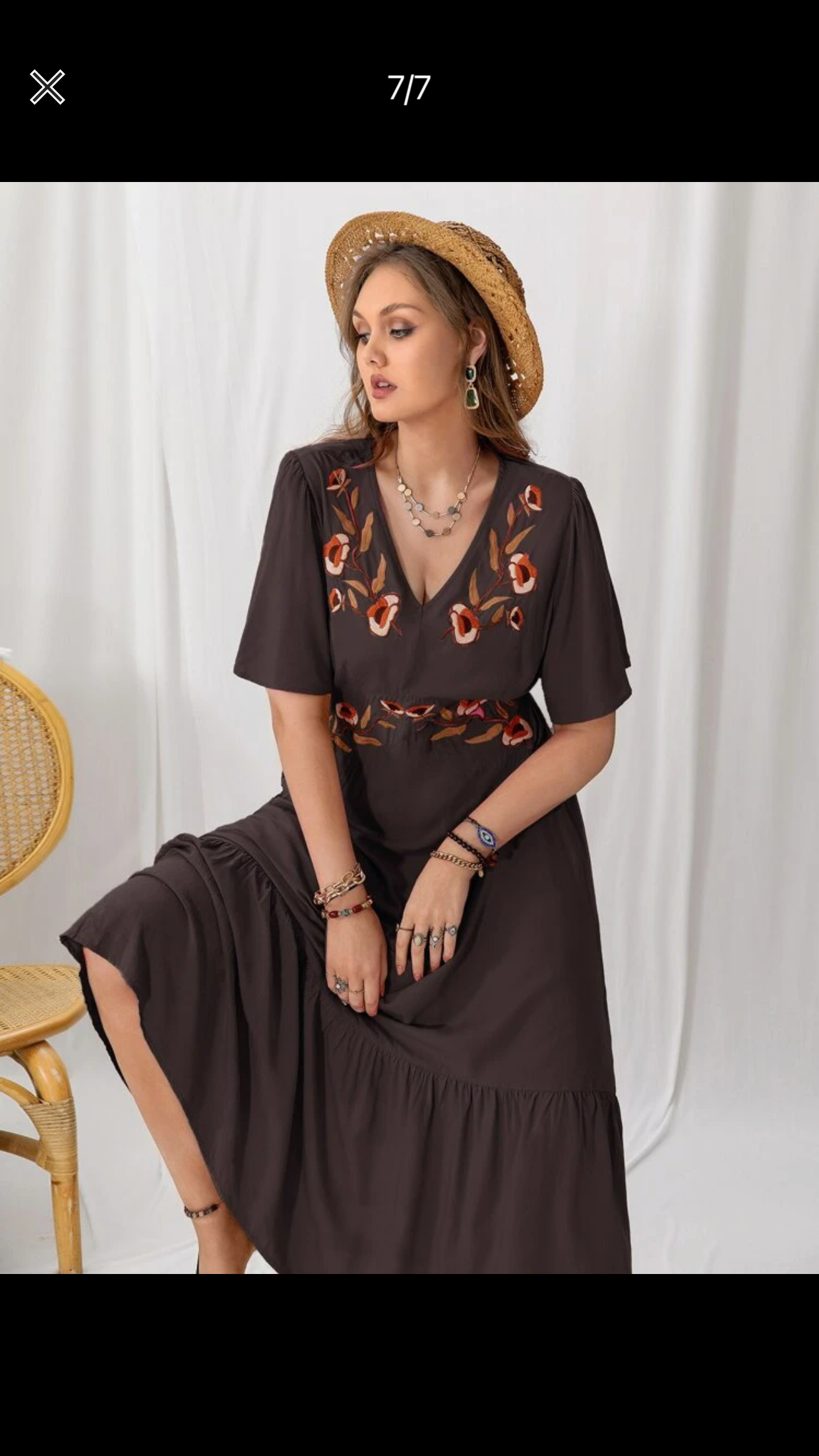 Curve & plus embroidered butterfly sleeve ruffle hem dress