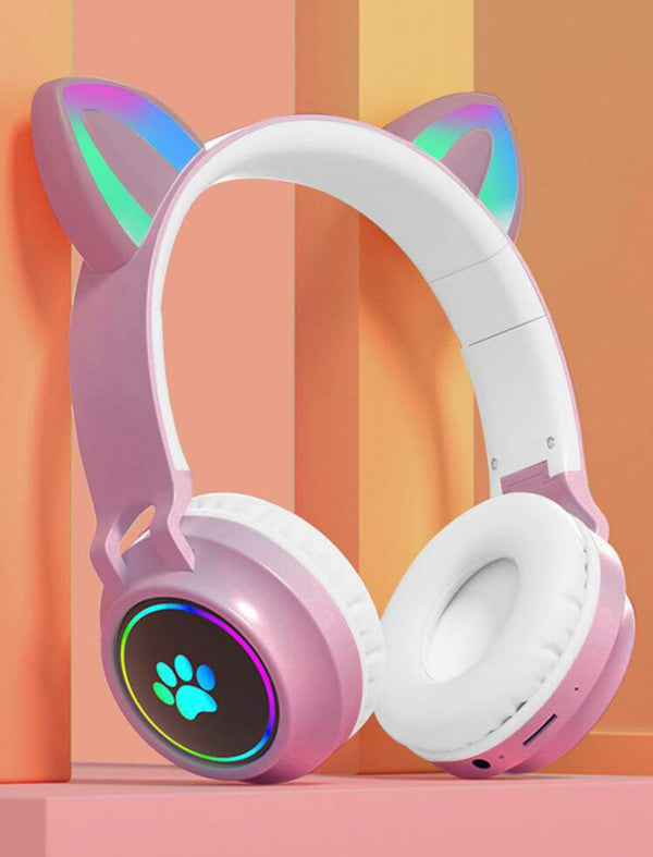 Cat ear design luminous wireless headset compatible with Bluetooth