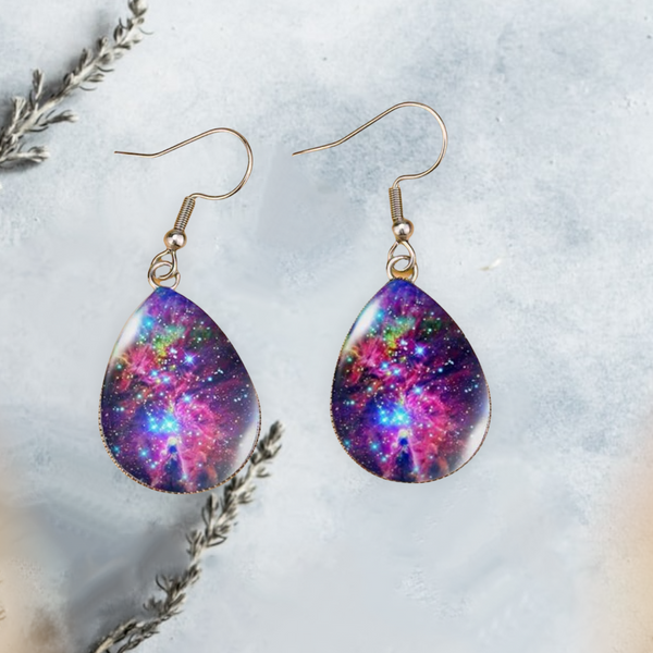 Galaxy print water drop dangle earrings