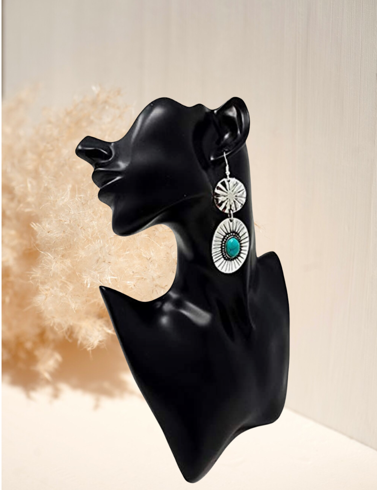 Western Turquoise Handmade Concho Dangling Fish Hook Earrings Boho