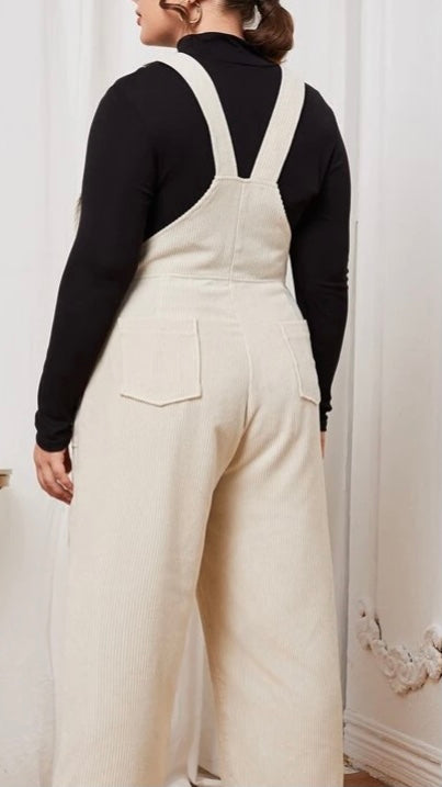 Plus slanted pockets corduroy overall