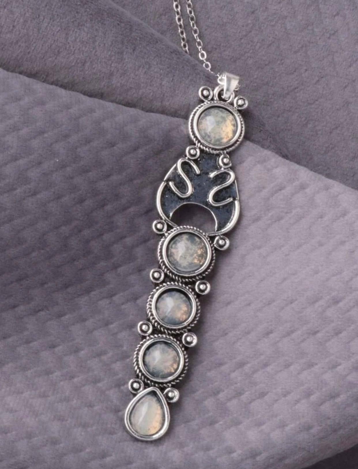 Moonstone inspired round charm necklace