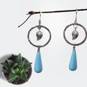 Leaf & circle decor water-drop earrings