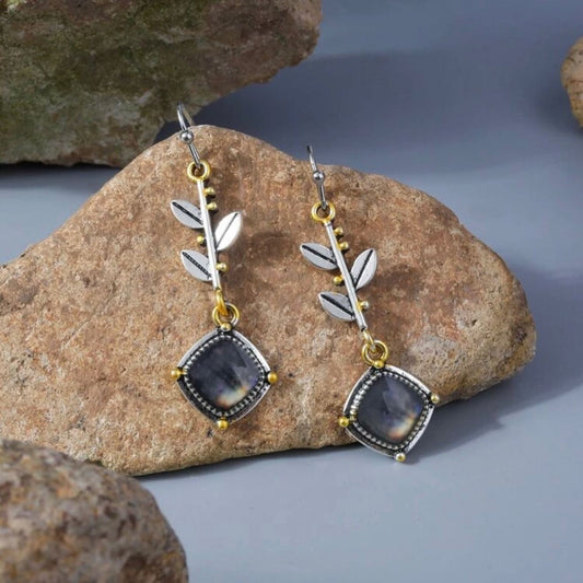 Geo decor labradorite inspired dangle earrings. Style #3