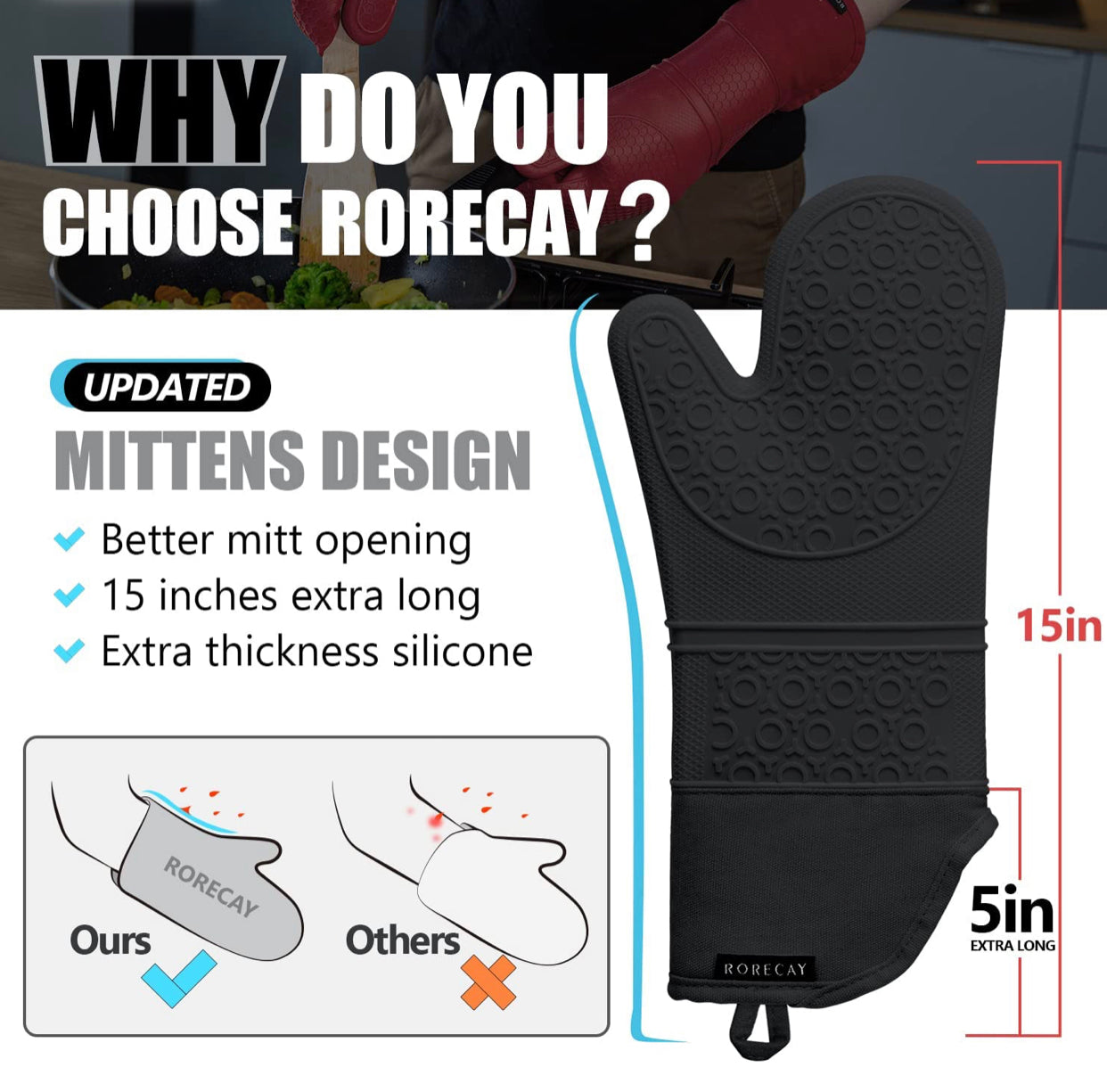 Heat Resistant Silicone Extra Long Oven Mitts and Pot Holders