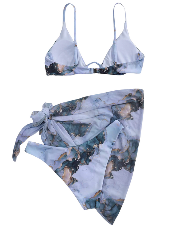 Women's 3 Piece Tie Dye Underwire Bikini Set Swimsuit and Cover Up Beach Skirt